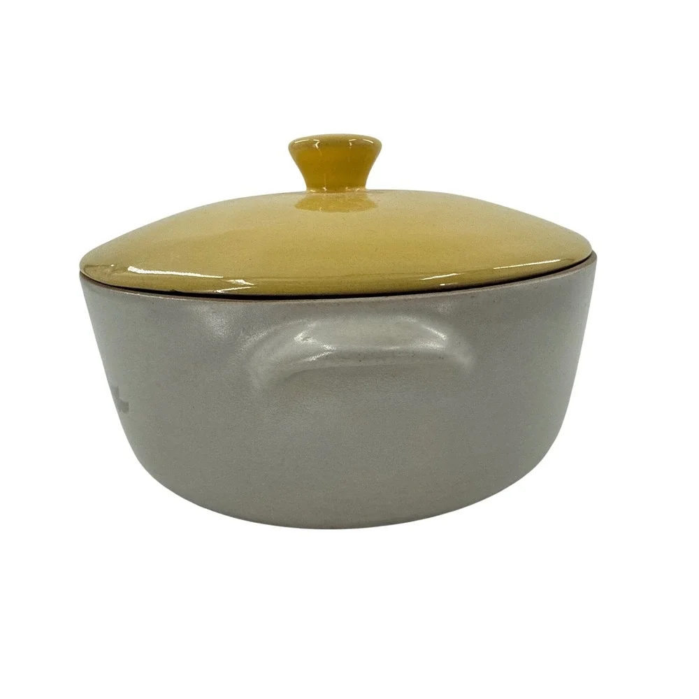 Vintage Fruit Tree Stoneware Casserole Dish with Yellow‎ Lid and Side Handles